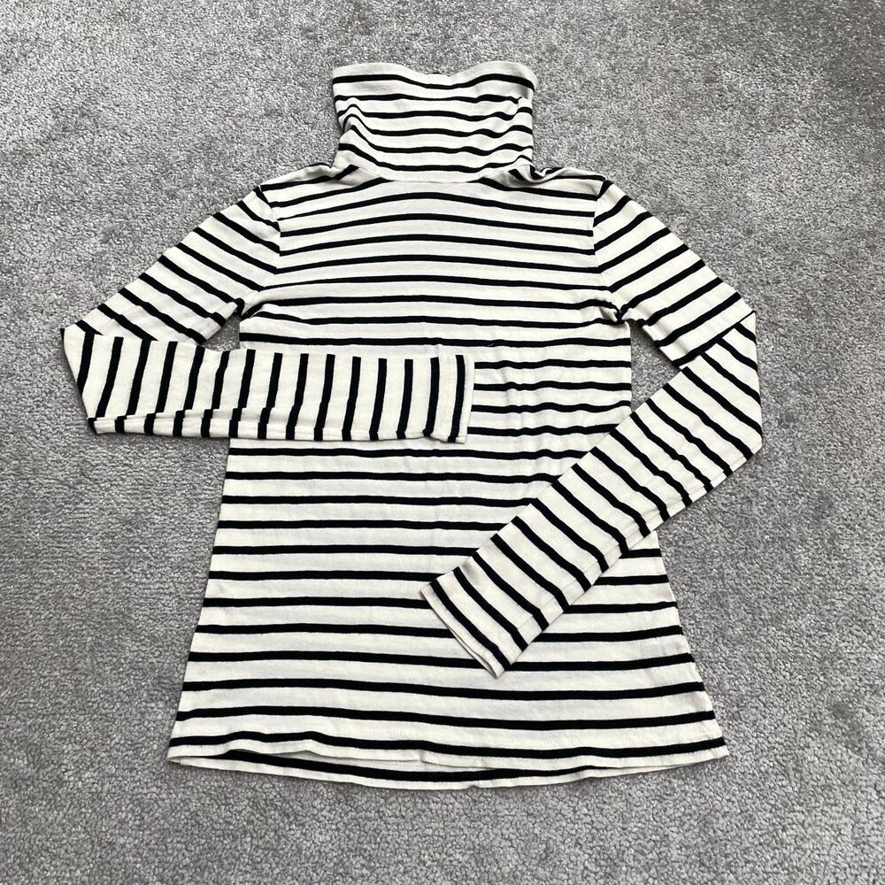 J.Crew Turtleneck Shirt Womens XXS Ivory Blue Striped Long Sleeve Lightweight